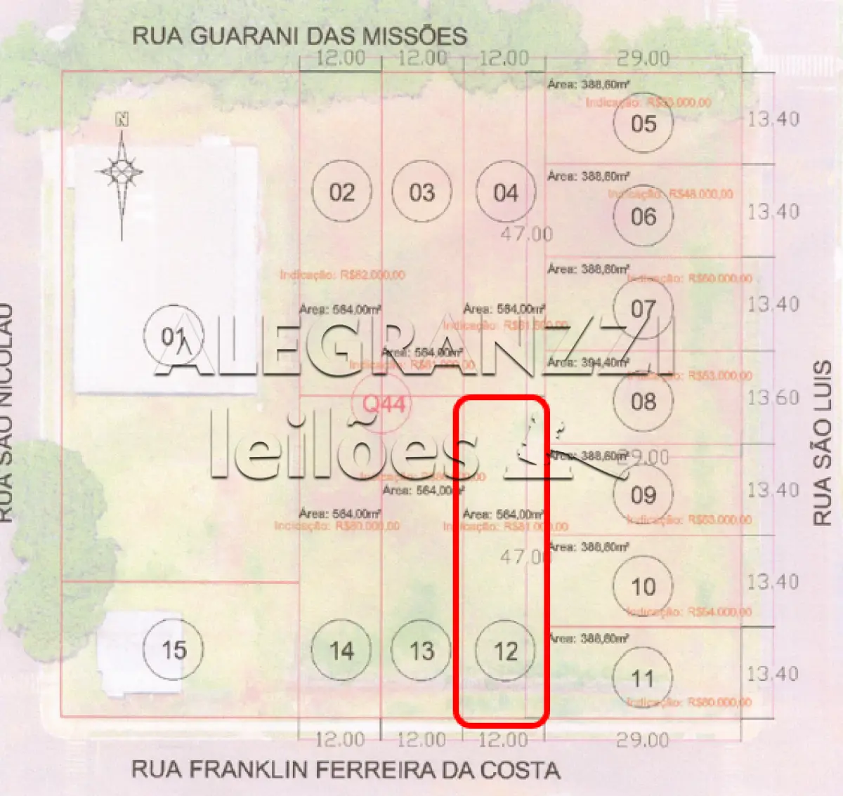 LOTE 12, COM ÁREA DE 564,00 M², MATRÍCULA Nº 8.812, EM SÃO MIGUEL DAS MISSÕ...