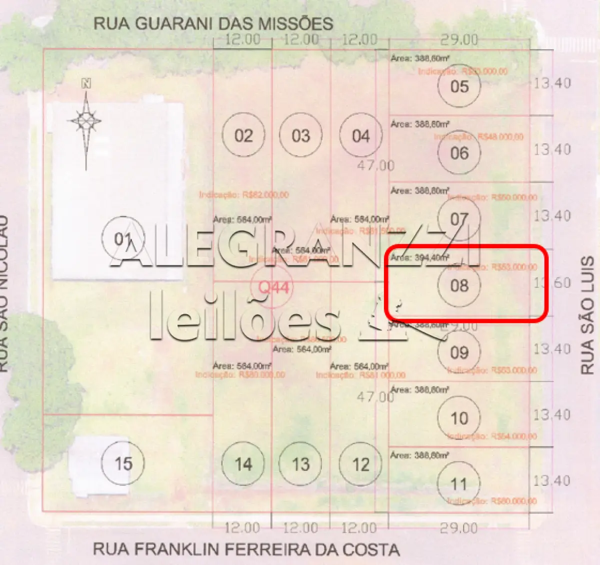 LOTE 08, COM ÁREA DE 394,40 M², MATRÍCULA Nº 8.808, EM SÃO MIGUEL DAS MISSÕ...