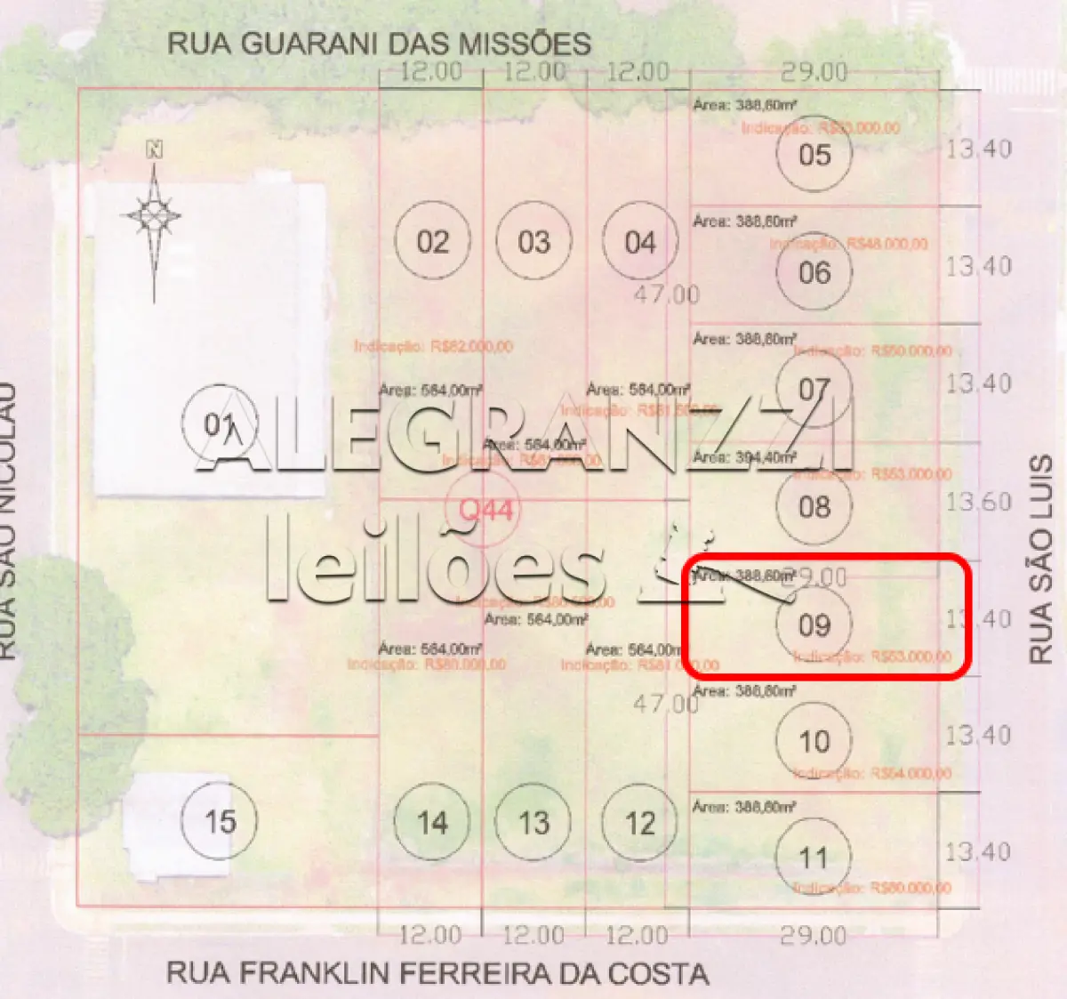 LOTE 09, COM ÁREA DE 388,60 M², MATRÍCULA Nº 8.809, EM SÃO MIGUEL DAS MISSÕ...