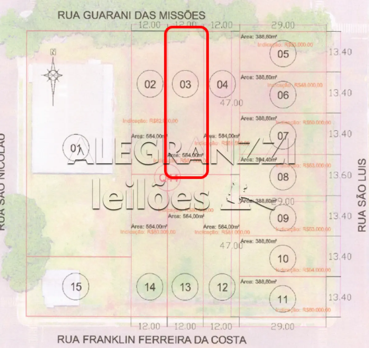 LOTE 03, COM ÁREA DE 564,00 M², MATRÍCULA Nº 8.803, EM SÃO MIGUEL DAS MISSÕ...