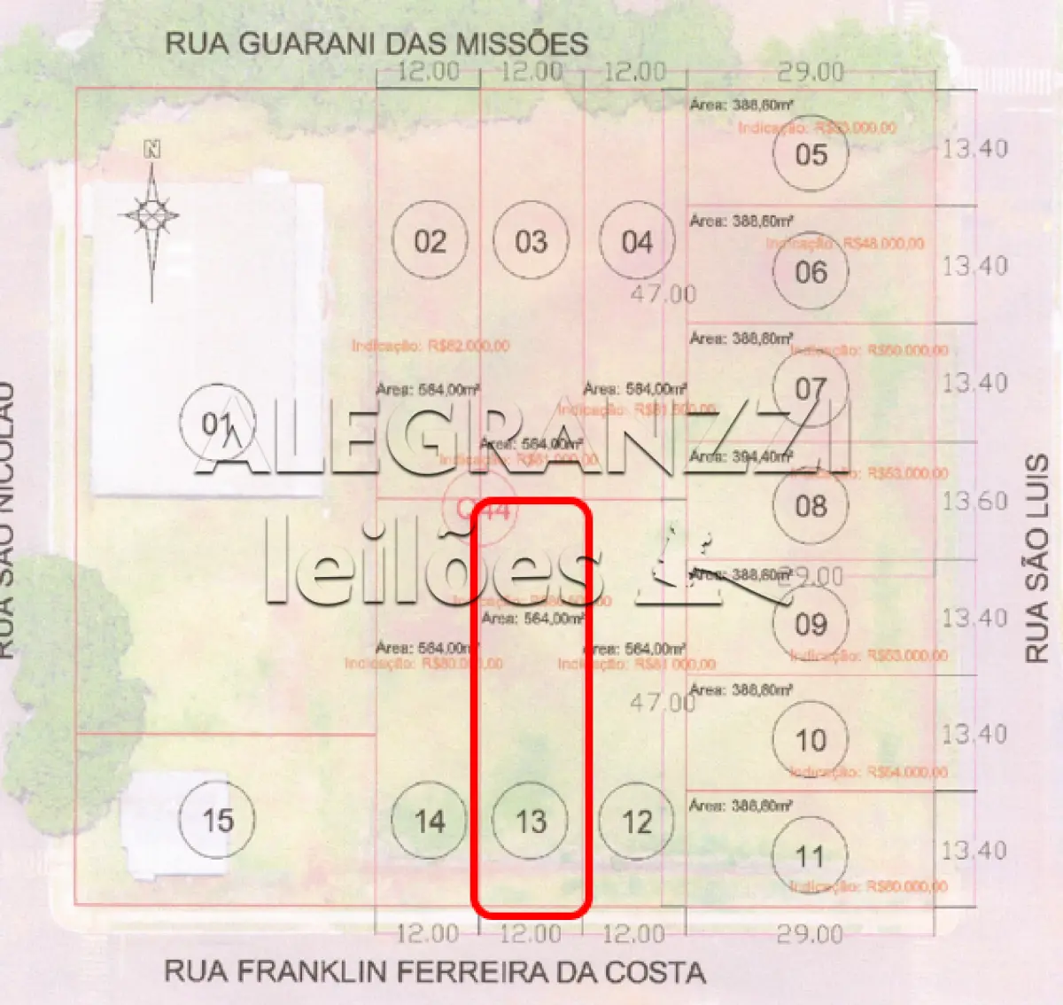 LOTE 13, COM ÁREA DE 564,00 M², MATRÍCULA Nº 8.813, EM SÃO MIGUEL DAS MISSÕ...