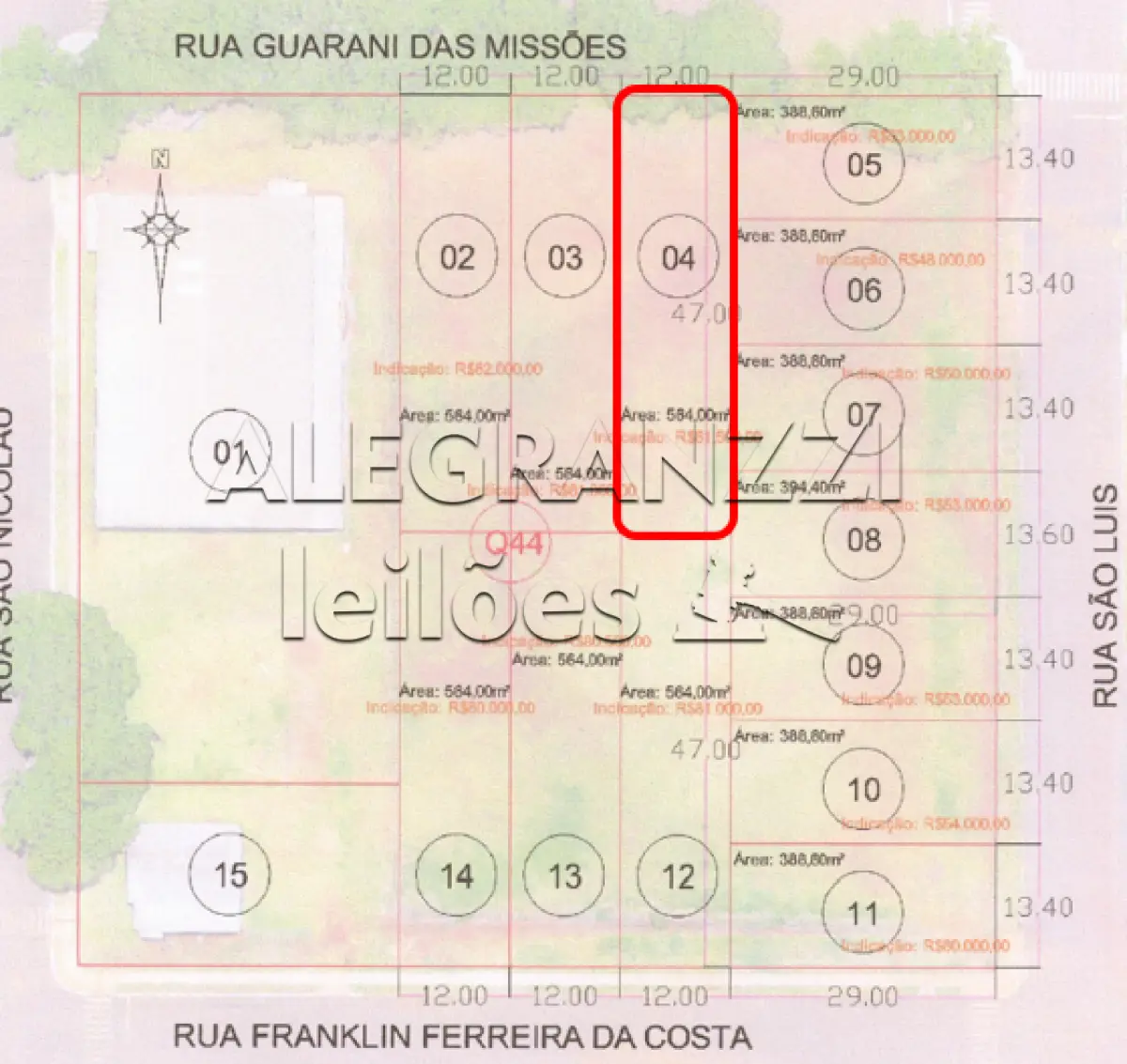 LOTE 04, COM ÁREA DE 564,00 M², MATRÍCULA Nº 8.804, EM SÃO MIGUEL DAS MISSÕ...