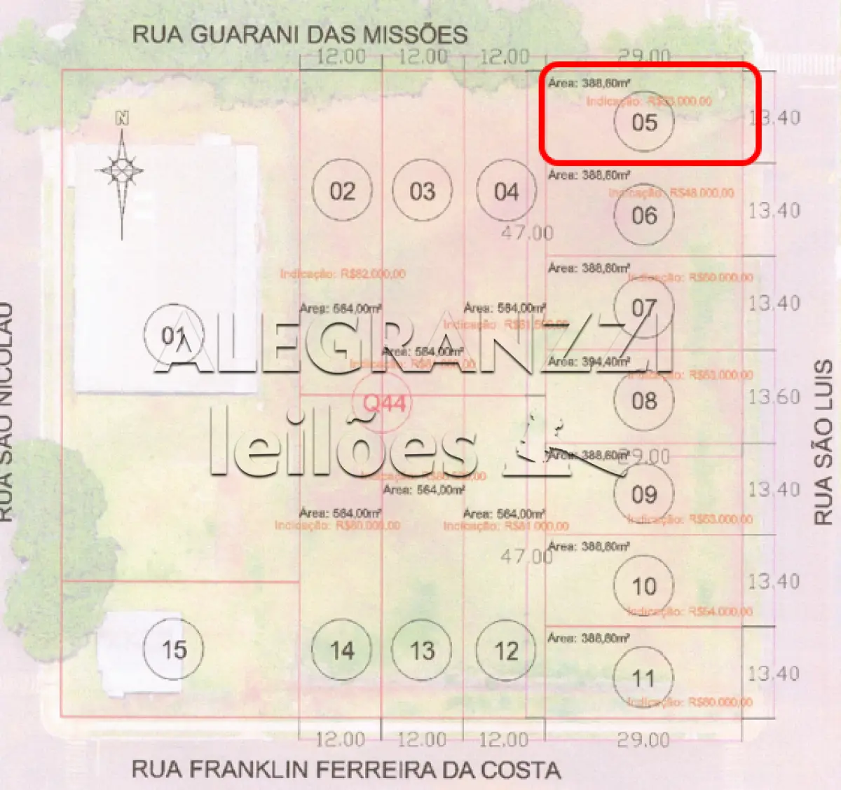 LOTE 05, COM ÁREA DE 388,60 M², MATRÍCULA Nº 8.805, EM SÃO MIGUEL DAS MISSÕ...