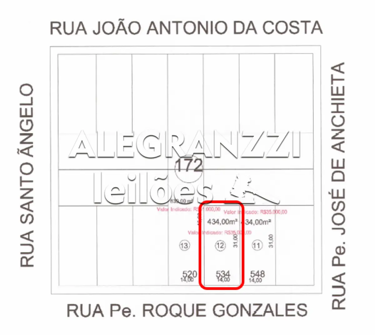 LOTE 12, COM ÁREA DE 434,00 M²,  MATRÍCULA Nº 5.511, EM SÃO MIGUEL DAS MISS...