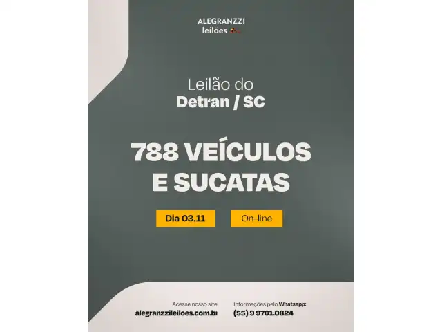 LEILÃO DETRAN/SC ORDINÁRIO - CONSERVADOS E SUCATAS (servíveis e inservíveis)