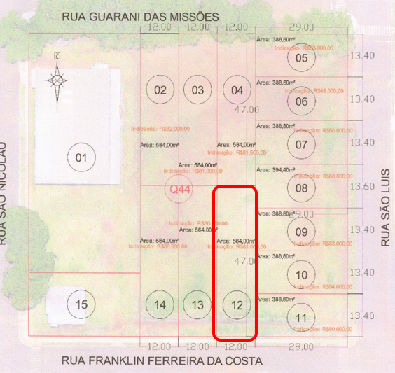 Imagem do imóvel Lote 12, Com Área De 564,00 M², Matrícula Nº 8.812, Em São Miguel Das Missões/rs