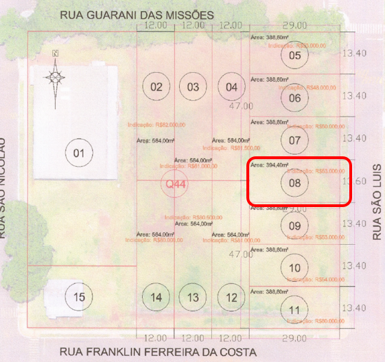 Imagem do imóvel Lote 08, Com Área De 394,40 M², Matrícula Nº 8.808, Em São Miguel Das Missões/rs