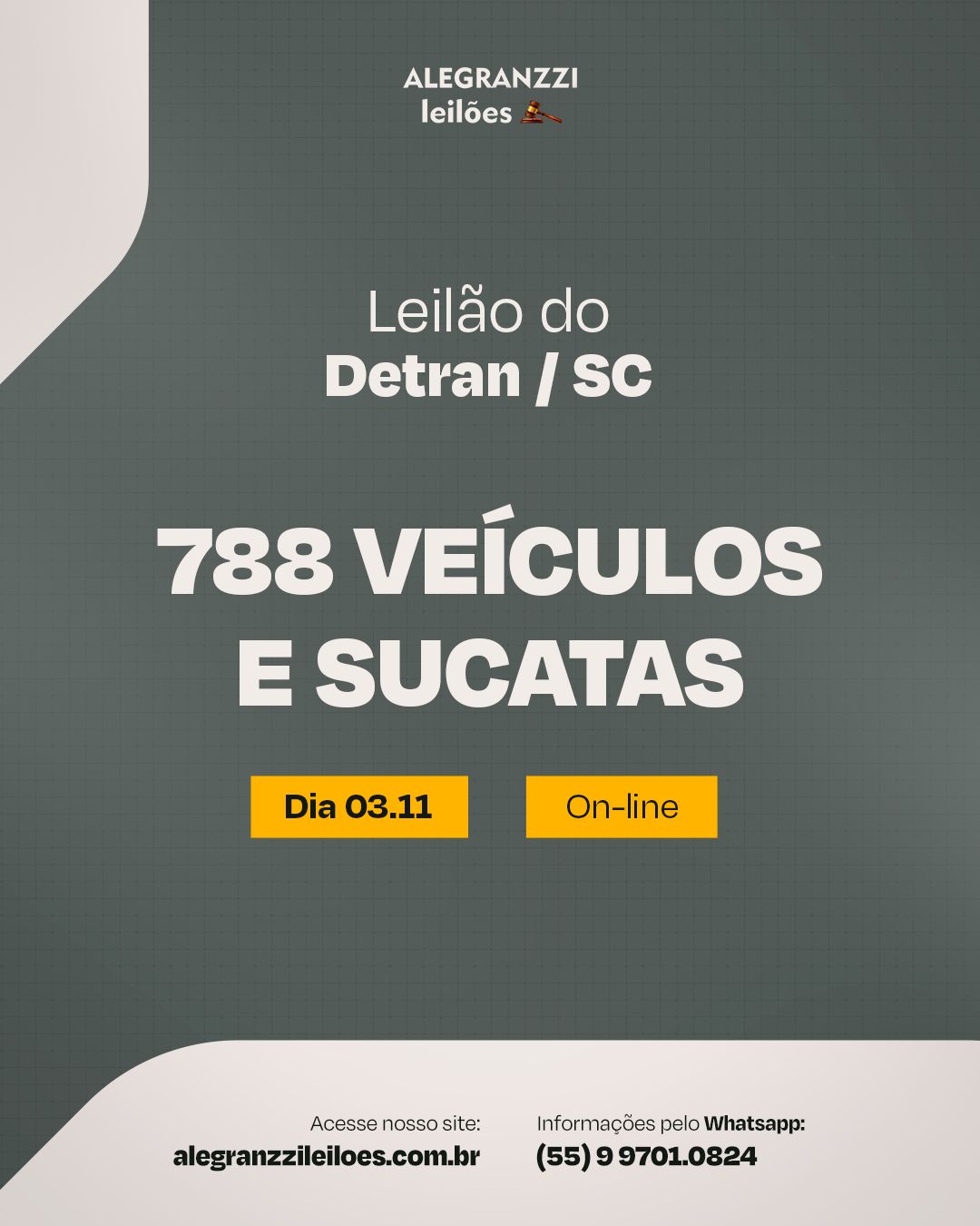 LEILÃO DETRAN/SC ORDINÁRIO - CONSERVADOS E SUCATAS (servíveis e inservíveis)