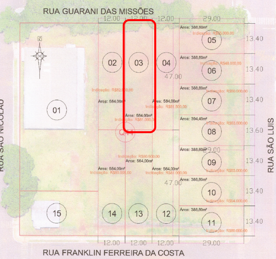 Imagem do imóvel Lote 03, Com Área De 564,00 M², Matrícula Nº 8.803, Em São Miguel Das Missões/rs
