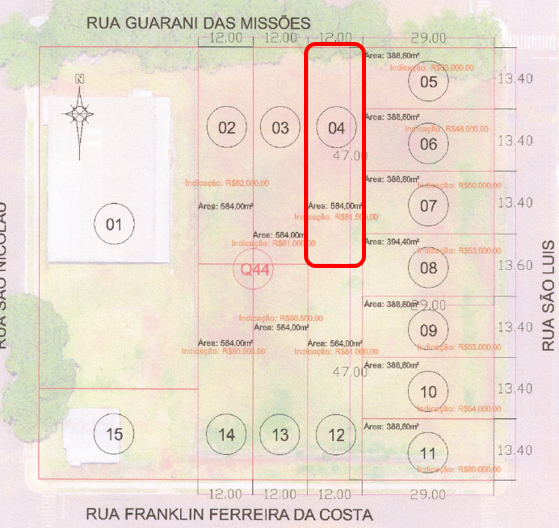 Imagem do imóvel Lote 04, Com Área De 564,00 M², Matrícula Nº 8.804, Em São Miguel Das Missões/rs