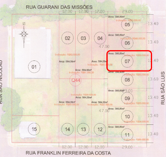 Imagem do imóvel Lote 07, Com Área De 388,60 M², Matrícula Nº 8.807, Em São Miguel Das Missões/rs