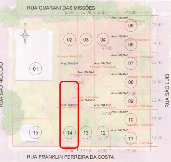 Imagem do imóvel Lote 14, Com Área De 564,00 M², Matrícula Nº 8.814, Em São Miguel Das Missões/rs